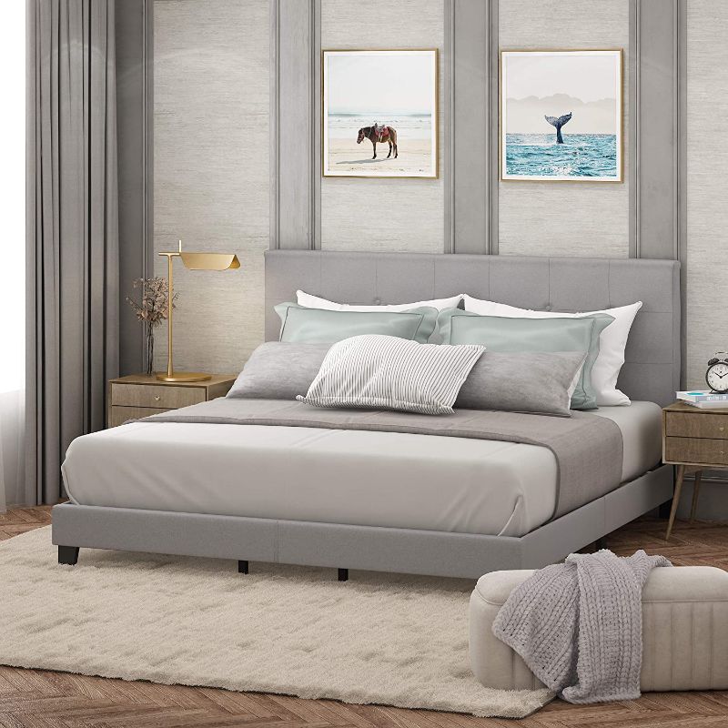 Photo 1 of FURINNO Laval Button Tufted Upholstered Platform Bed - King (Glacier)
