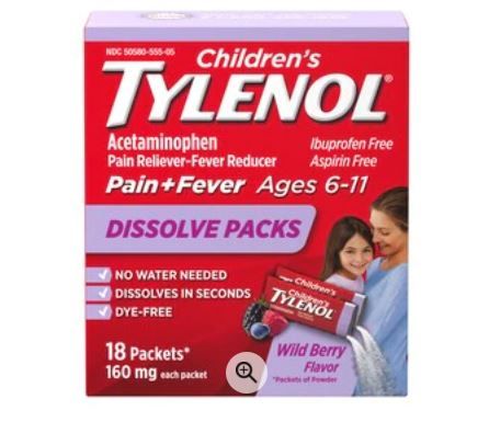 Photo 2 of 4 PACK - (3) Children's Tylenol Dissolve Powder Packets with 160 mg Acetaminophen, Wild Berry, 30 ct (1) Children's Tylenol Acetaminophen Dissolve Packets, Wild Berry, 18 ct EXP 12/2021