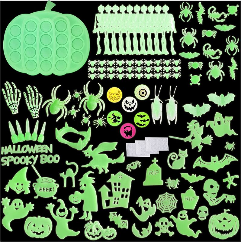 Photo 1 of 113 Pcs Halloween Decorations with Pumpkin Luminous Sensory Fidget Packs Push pop pop Autism Special Dimple Sensory Toys Sets for Kids Adults