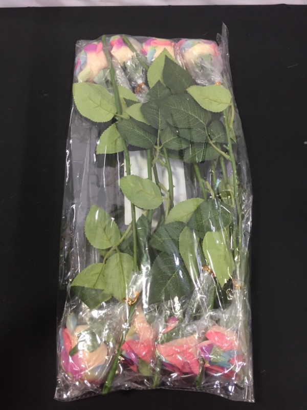 Photo 1 of CIEOVO 8 PCS RAINBOW ARTIFICAL ROSE FLOWER REAL TOUCH