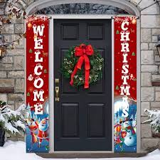 Photo 1 of YUFOL Christmas Decorations for Home Christmas Banner,Hanging Christmas Door Decorations Porch Sign for Front Door Welcome Christmas Banners - Flags Red Xmas Decor
