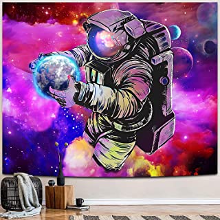 Photo 1 of  Astronaut Tapestry Wall Hanging Spaceman Tapestry Bohemian Hippie Wall Tapestry Trippy Galaxy Planet Fantasy Space Tapestry Wall Hanging Trippy Galaxy Planet Wall Art for Dorm Decorations(51*59)…