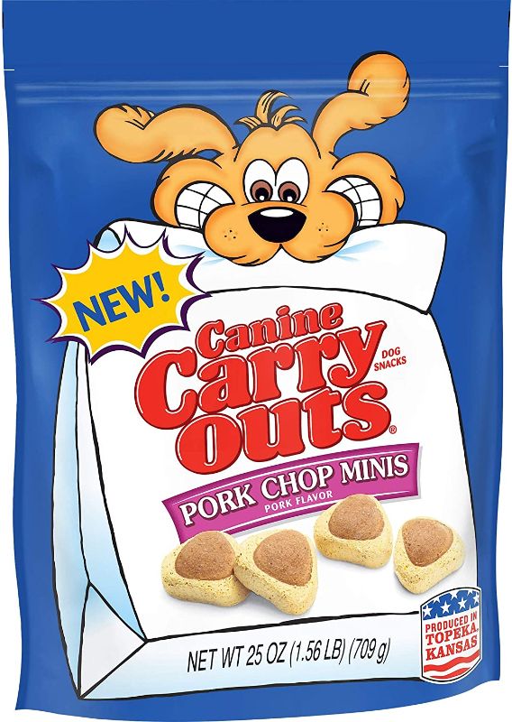 Photo 1 of 4 Pack 1.56 lb Canine Carry Outs Dog Treats Pork Chop Minis EXP 02/20/2022