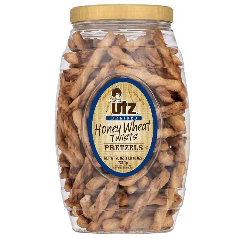 Photo 1 of 2 PACK - Utz Honey Wheat Braided Pretzel Twists – 26 oz Barrel – Sweet Honey Taste, Thick, Crunchy Pretzel Twists, Perfect for Dipping and Snacks, Zero Cholesterol Exp DEC 20 2021