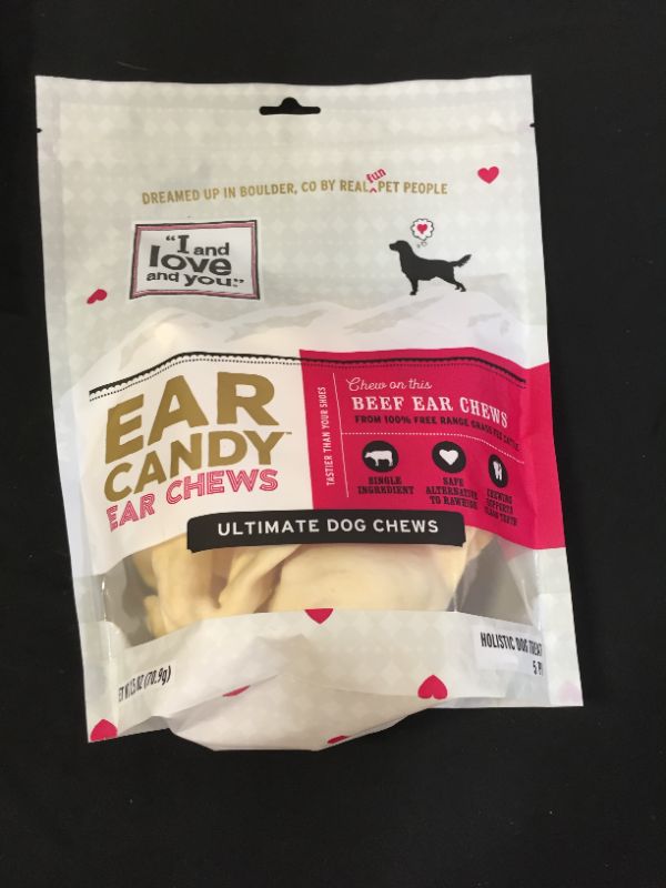 Photo 1 of "I and love and you" Ear Candy Cow Ear Strips - Grain Free Dog Chews, 100% Beef Ear Treats for Large and Small Dogs, Free Range & Grass Fed Beef, 2.5-Ounce
