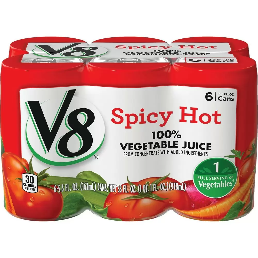 Photo 1 of  V8 Spicy Hot 100% Vegetable Juice - 6pc /5.5 fl oz Cans-- pack of 8 best by sep 10 2021