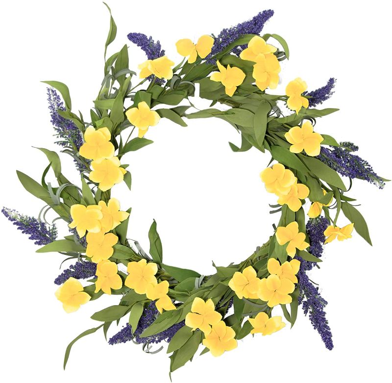 Photo 1 of LAVERNE'S FLOWER 22" Summer Wreath for Front Door Spring Wreaths Flower Wreath for Outdoor Indoor Window, Egg Flower & Lavender
