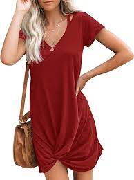 Photo 1 of BERRYOU WOMEN SHORT SLEEVE LOOSE SUMMER DRESS V NECK FRONT KNOT TWIST TIE ULTRA LARGE