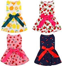 Photo 1 of URATOT 4 PIECES CUTE PET DRESS DOG DRESS WITH LOVELY BOE PUPPY DRESS PET APPAREL DOG CLOTHES FOR SMALL DOGS AND CATS SIZE LARGE  (MINOR DAMAGES TO PACKAGING)