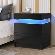 Photo 1 of WOODYHOME LED BLACK NIGHTSTAND