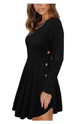 Photo 1 of iGENJUN Women's Long Sleeve Scoop Neck Button Side Sweater Tunic Dress
