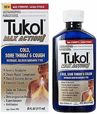 Photo 1 of TUKOL ADULT MAX ACTION SEVERE COLD, THROAT & COUGH (BLUE) 6OZ exp 11.2022