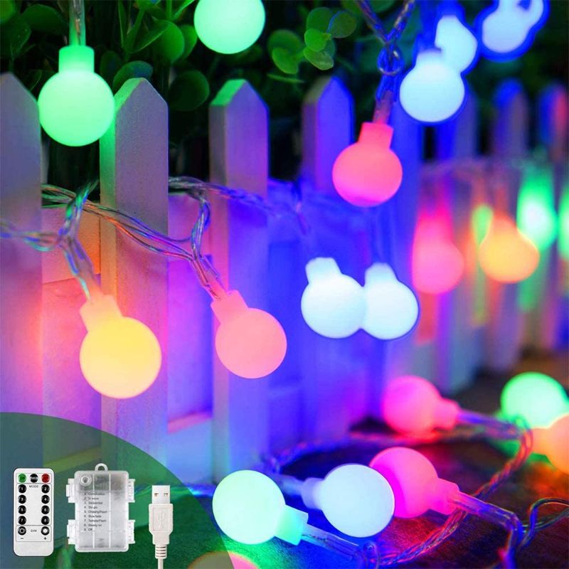 Photo 1 of Battery Operated USB 2 in 1 String Lights - 40ft 100 LED Globe String Lights with Timer& Memory Function & 8 Modes String Lights for Christmas Patio Party Indoor Outdoor Bedroom,Multicolor
