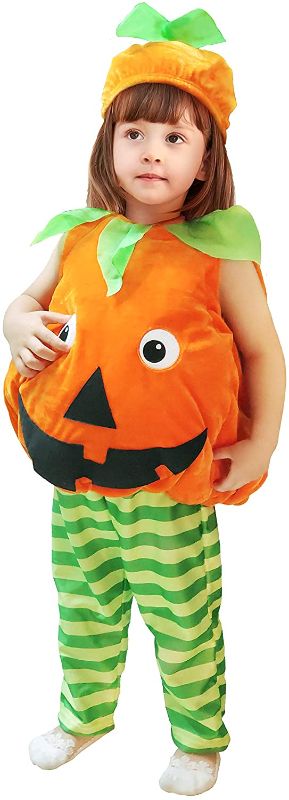 Photo 1 of Girls Pumpkin Costume, Boys Outfit Toddler Kids Baby Lantern Faces Fancy Dress up for Halloween Party 3-4T