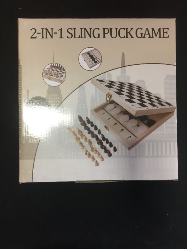 Photo 2 of Avsog Fast Sling Puck Game & International Chess, 2 in 1 Table Desktop Battle, Portable Wooden Game for Kids and Adults, Parent-Child Game (22 x 11 in)
