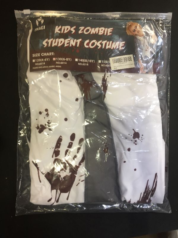 Photo 2 of IKALI Zombie Student Costume for Boys Halloween Horror School Theme Party Outfit Kids Role Play Fancy Suit 3Pcs 6-8YEARS
