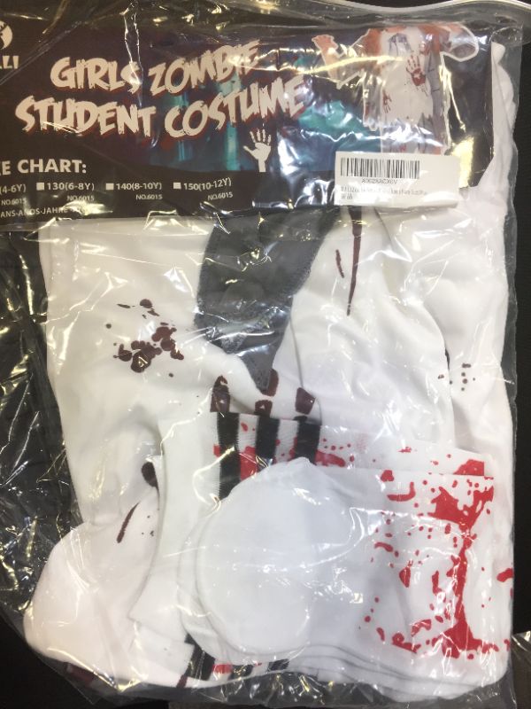 Photo 2 of IKALI Zombie Student Costume for Girls Halloween Horror School Theme Party Outfit Kids Role Play Fancy Suit 3Pcs 4-6Y