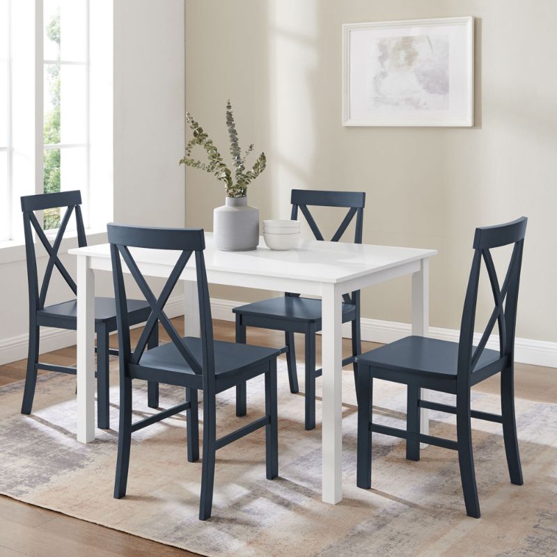 Photo 1 of White and Navy Dining Set, Five Piece
