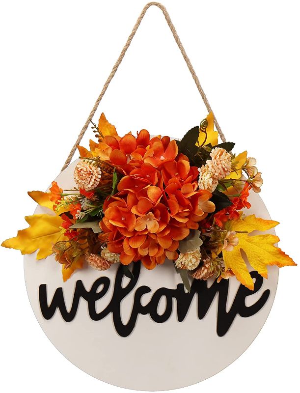 Photo 1 of Fall Wreaths for Front Door, Welcome Sign for Front Door Farmhouse Front Porch Decor, Fall Wreaths,Rustic Door Hangers Front Door with Greenery, Board Christmas Housewarming for Home Decor-192
