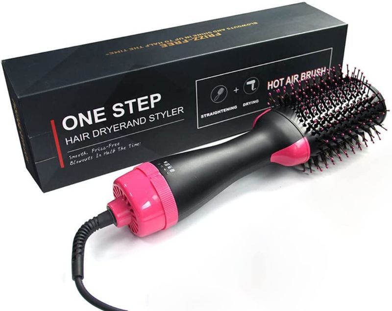 Photo 1 of Hot Air Brush, Hair Brush Dryer and Styler, 3 in 1 Electric Negative Ion Hair Dryers, Curler and Straightener in One (Black Red)
