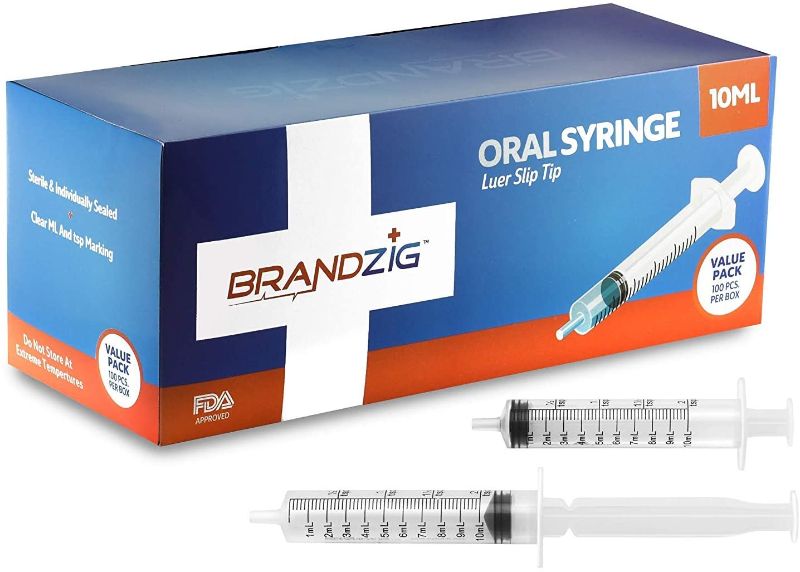 Photo 1 of 10ml Oral Syringes - 100 Pack – Luer Slip Tip, No Needle, Individually Blister Packed - Medicine Administration for Infants, Toddlers and Small Pets (No Cover)