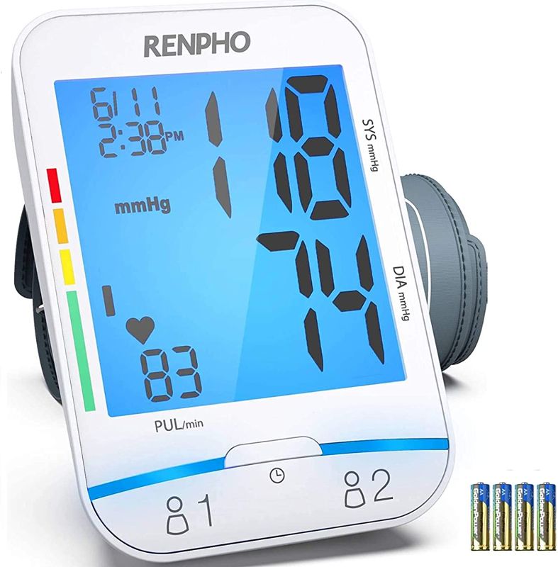 Photo 1 of Renpho Blood Pressure Monitor, Upper Arm BP Cuffs for Home Use with Alarm Clock, Speaker, Accurate Automatic BP Machine , 4.8 Inch Large Display,2 Users 480 Records, X-Large Cuff
[[ FACTORY SEALED ]]