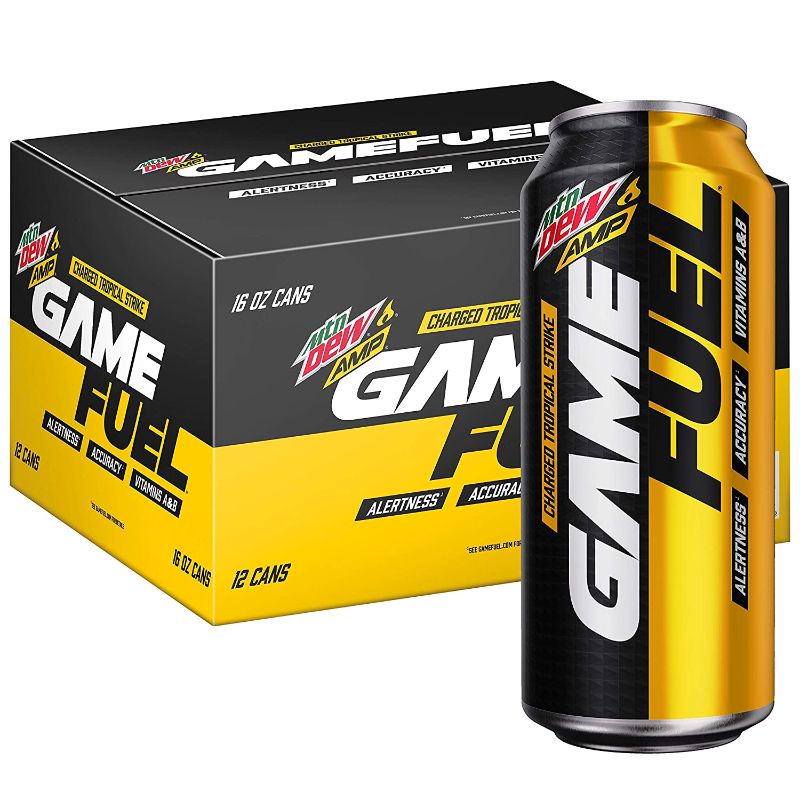 Photo 1 of (12 Cans) MTN DEW GAME FUEL, Charged Tropical Strike, 16 Fl Oz 2 PACK 
BEST BY: 09/06/21 