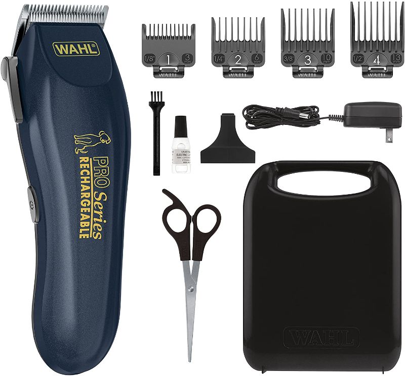 Photo 1 of WAHL Lithium Ion Deluxe Pro Series Rechargeable Pet Clipper Grooming Kit with Low Noise & Heavy Duty Motor for Cordless Electric Trimming & Shaving Dogs – Model 9591-2100
