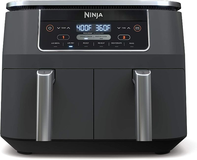 Photo 1 of Ninja DZ201 Foodi 8 Quart 6-in-1 DualZone 2-Basket Air Fryer with 2 Independent Frying Baskets, Match Cook & Smart Finish to Roast, Broil, Dehydrate & More for Quick, Easy Meals, Grey
