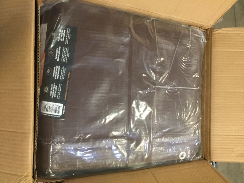 Photo 2 of 12' x 30' Super Heavy Duty 16 Mil Brown Poly Tarp Cover - Thick Waterproof, UV Resistant, Rip and Tear Proof Tarpaulin with Grommets and Reinforced Edges - by Xpose Safety
