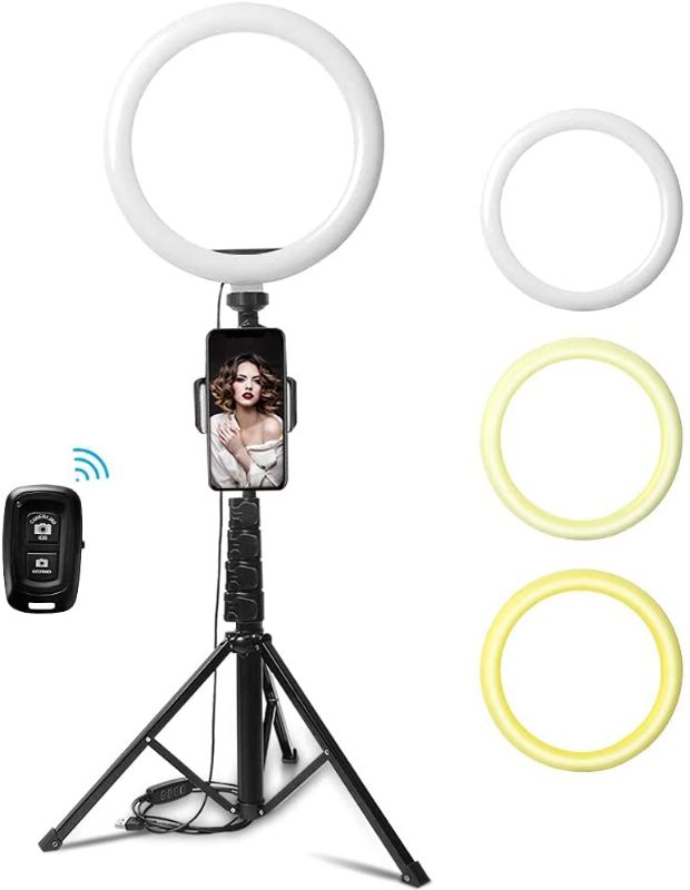 Photo 1 of 10" Selfie Ring Light for Live Stream/Makeup/TikTok/YouTube Video, Dimmable Ringlight with Extendable Tripod Stand and Phone Holder LED Circle Lights
