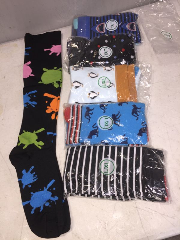 Photo 1 of 6 PAIRS SOCKS VARIOUS PATTERN DESIGNS COLORFUL SIZE L/XL