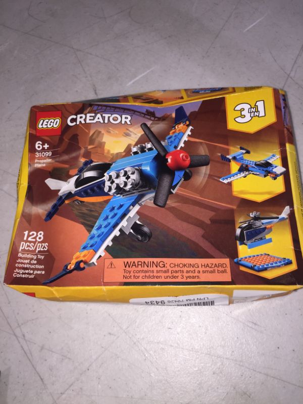 Photo 2 of LEGO Creator 3in1 Propeller Plane 31099 Flying Toy Building Kit (128 Pieces)
