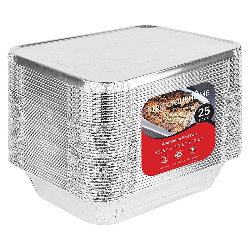 Photo 1 of Foil Pans with Lids - 9x13 Aluminum Pans with Covers - 25 Foil Pans and 25 Foil Lids - Disposable Food Containers Great for Baking, Cooking, Heating, Storing, Prepping Food
