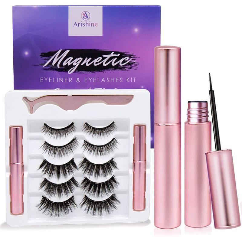 Photo 1 of Arishine Magnetic Eyeliner and Lashes Kit, Magnetic Eyeliner for Magnetic Lashes Set, With Reusable Lashes [5 Pairs]
