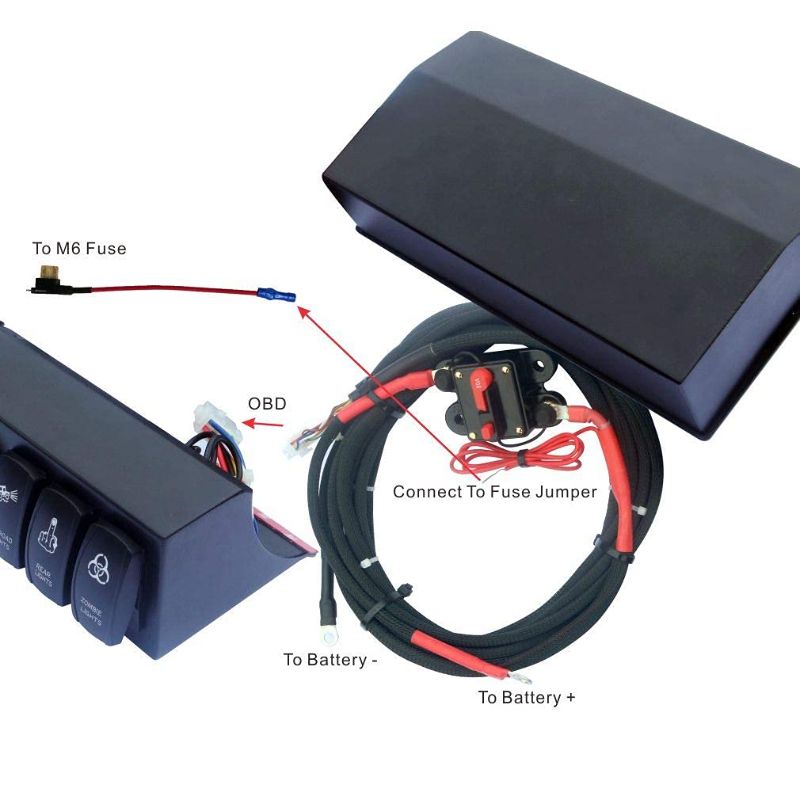 Photo 1 of 6 Gang Rocker Switch Panel Control System for Jeep Wrangler JK & JKU 2007-2018 with Blue Backlight Control Pod and Relay Box- GAUGE AND STICKERS NOT EXACT
