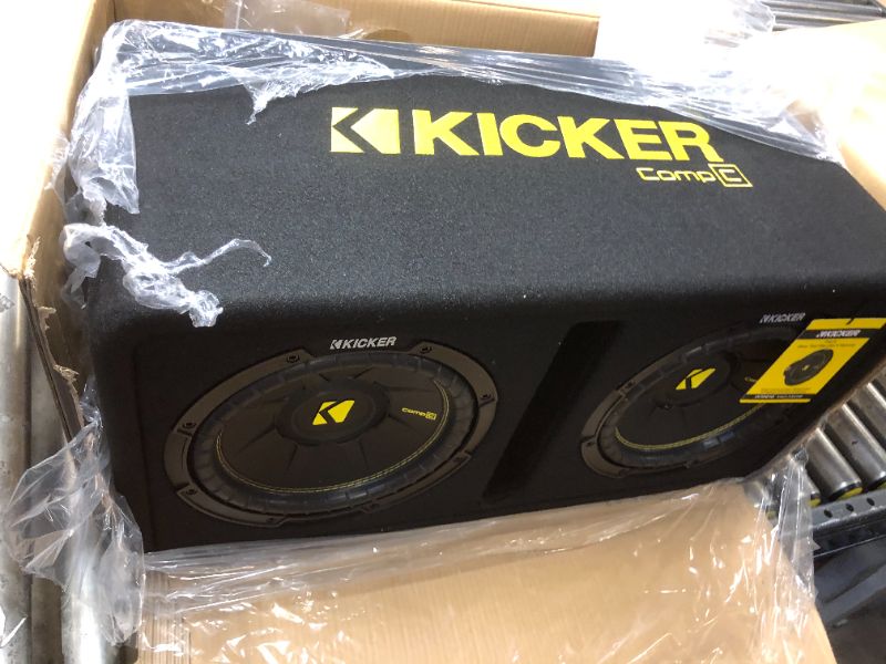 Photo 4 of Kicker 44DCWC102 CompC Dual 10 Inch 1200 Watt Single 2 Ohm Terminal Compact Vented Loaded Subwoofer Enclosure for Trunks or SUV, Black
