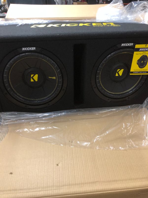 Photo 1 of Kicker 44DCWC102 CompC Dual 10 Inch 1200 Watt Single 2 Ohm Terminal Compact Vented Loaded Subwoofer Enclosure for Trunks or SUV, Black
