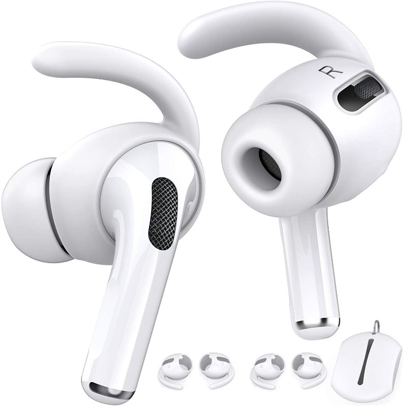 Photo 1 of AhaStyle 3 Pairs AirPods Pro Ear Hooks Covers [Added Storage Pouch] Anti-Slip Ear Covers Accessories Compatible with Apple AirPods Pro (White)
