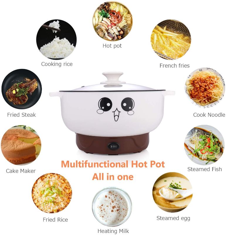 Photo 3 of 4-in-1 Multifunction Electric Cooker Skillet Wok Electric Hot Pot For Cook Rice Fried Noodles Stew Soup Steamed Fish Boiled Egg Small Non-stick with Lid (2.8L, without Steamer)