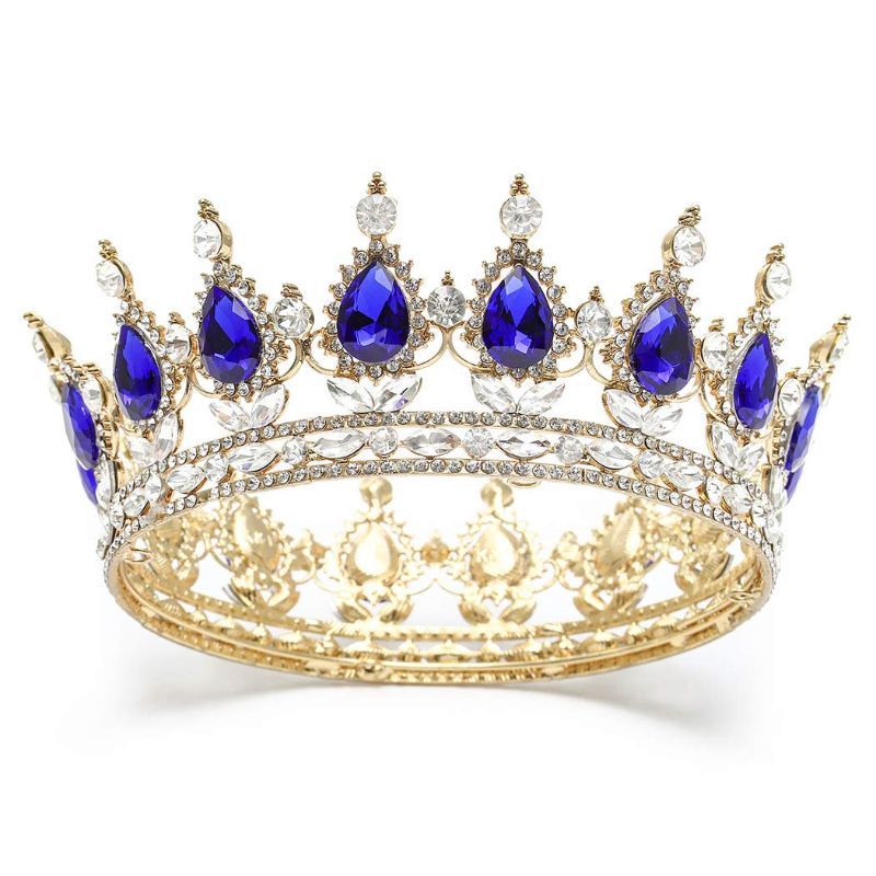 Photo 1 of Foyte Baroque Queen Crown and Tiaras Sparkly Rhinestone Wedding Crown Bride Tiaras Royal Princess Full Tiaras Headpieces for Women and Girls (Blue)
