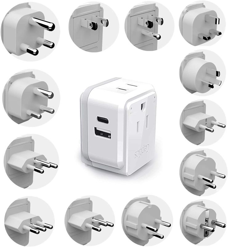 Photo 1 of Ceptics International Travel Plug Adapter Set, Safe Dual USB & USB-C 2 USA Socket - Compact & Powerful - Use Europe, Asia, Australia, Africa Anywhere in World - Includes 13 Type SWadAPt Attachments
