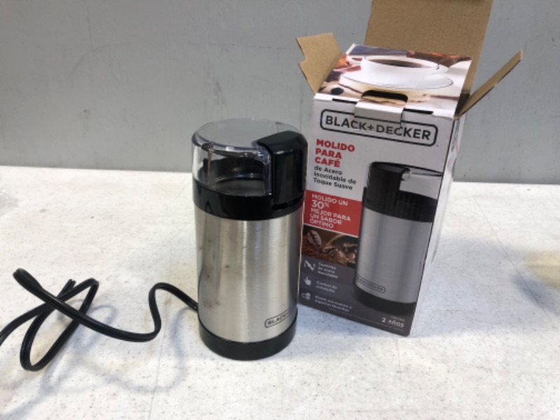 Photo 2 of BLACK+DECKER Coffee Grinder One Touch Push-Button Control, 2/3 Cup Bean Capacity, Stainless Steel
