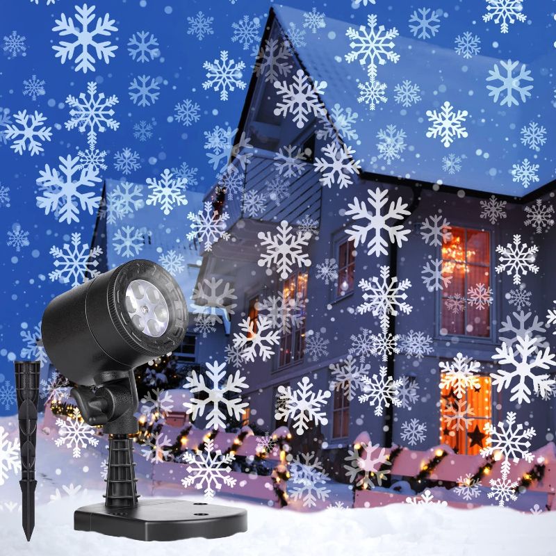 Photo 1 of Christmas Lights Snowfall Projector Decorative - Led Rotating Snowflake Projection Landscape Lighting Waterproof Plug in Mountable for Indoor Outdoor House Holiday Party, White
