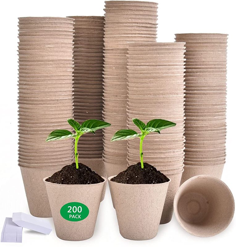 Photo 1 of 200 Pack 3.15 Inch Peat Seedling Pots with 200 Plant Labels, Biodegradable Planter Kits to Start Seeds, Garden Germination Pots