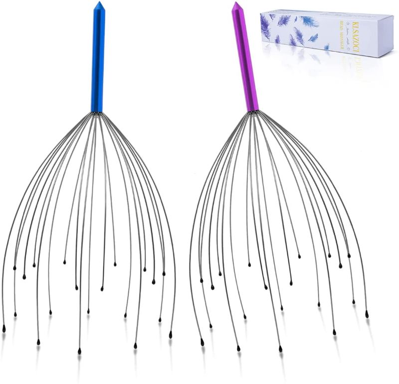 Photo 1 of 2-Pack Scalp Massager, 20 Finger Head Massager, Handheld Head Scraper, Klsazoci Scalp Scraper, Head Massage Tingling for Deep Relaxation, Hair Growth and Stress Relief (Red and Blue)