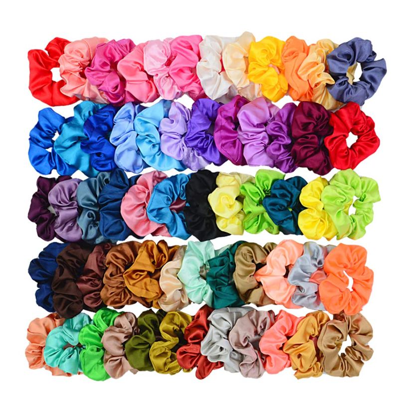 Photo 1 of 60 Colors Large Satin Silk Hair Bows Elastic Hair Scrunchies Scrunchie Hair Accessories for Women Girls
