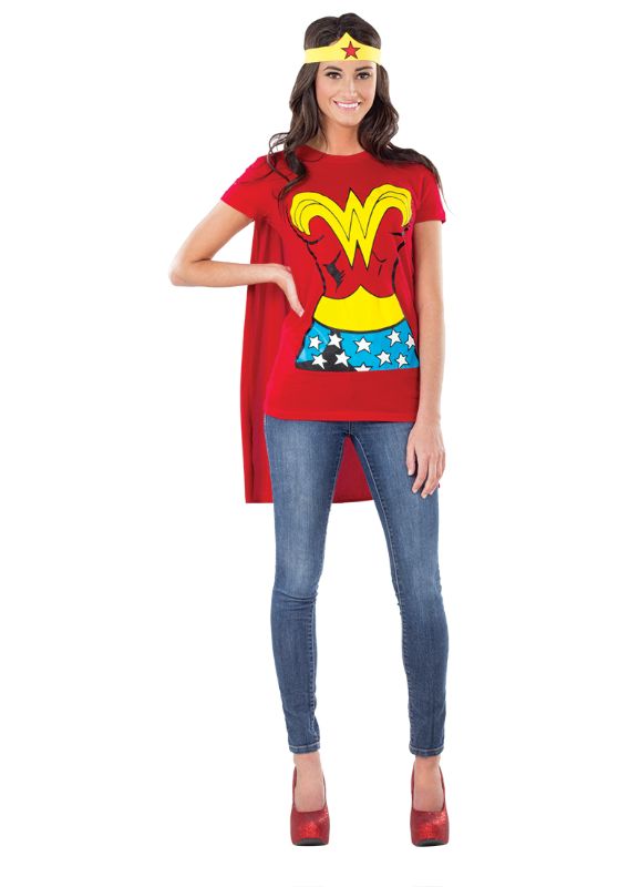 Photo 1 of Wonder Woman Women's Red Cape/Tiara Costume T-Shirt-XLarge