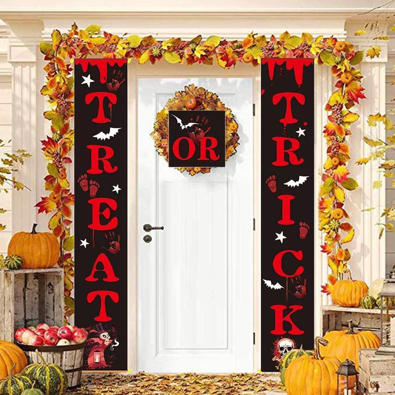 Photo 1 of 3-Pack Indoor Outdoor Halloween Decorations, Halloween Door Hanger Banner Trick Or Treat Front Door Garden Display Flag, Durable Halloween Home Decor