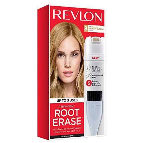 Photo 1 of  Revlon Root Erase Permanent Hair Color, At-Home Root Touchup Hair Dye with Applicator Brush for Multiple Use, 100 Gray Coverage, Medium Blonde , 3.2 oz